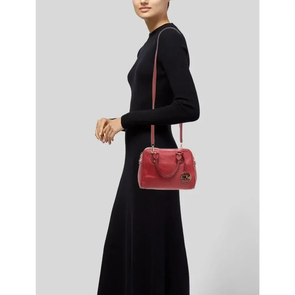 MICHAEL KORS Pebbled Red Leather Small Zip Top Satchel Crossbody
